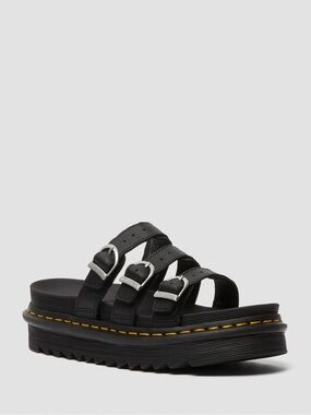 Dr. Martens Black Leather Double-Buckle Blair Slide Sandals